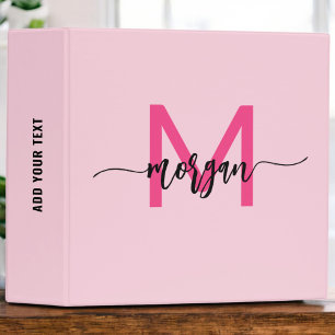 Girly Pink Monogram Back to School Binder