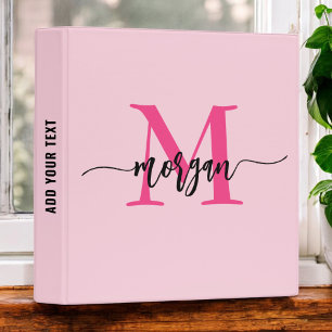 Girly Pink Monogram Back to School Binder