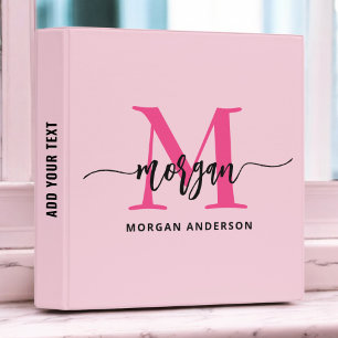 Girly Pink Monogram Back to School Binder