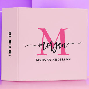 Girly Pink Monogram Back to School Binder