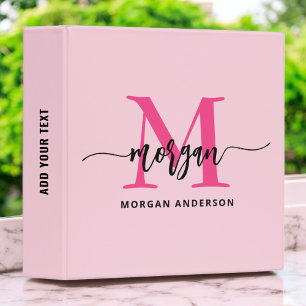 Girly Pink Monogram Back to School Binder