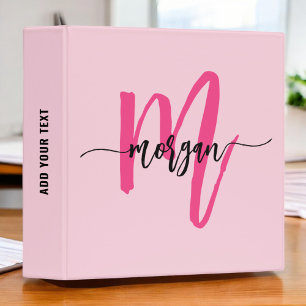 Girly Pink Monogram Back to School Binder