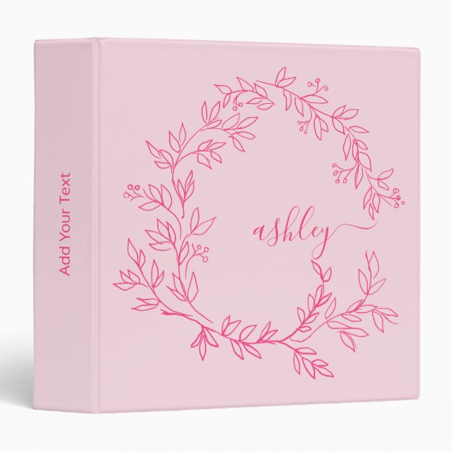 Girly Pink Monogram Back to School Binder (Front/Spine)