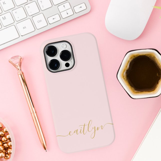 Girly Pink Monogram Modern Script Personalized Case-Mate iPhone Case (Creator Uploaded)