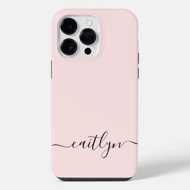 Girly Pink Monogram Modern Script Personalized iPhone Case (Back)