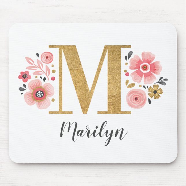 Girly Pink Monogram Mouse Pad (Front)