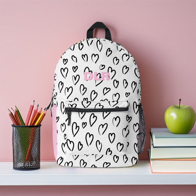 Girly Pink Monogram Personalized  Printed Backpack (Creator Uploaded)