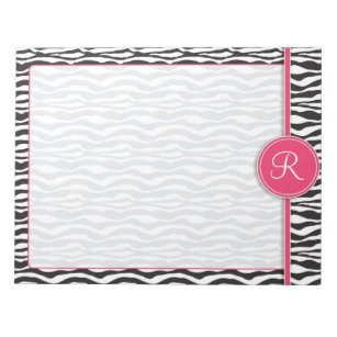 Girly Pink Monogram Zebra Print Notepad