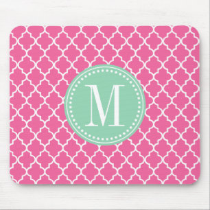Girly Pink Moroccan Tiles Lattice Personalized Mouse Pad
