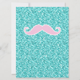 GIRLY PINK MUSTACHE ON TEAL GLITTER EFFECT