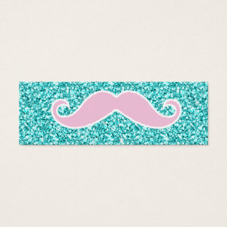 GIRLY PINK MUSTACHE ON TEAL GLITTER EFFECT