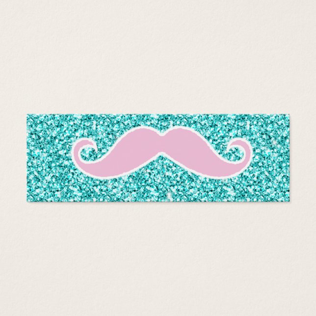 GIRLY PINK MUSTACHE ON TEAL GLITTER EFFECT (Front)