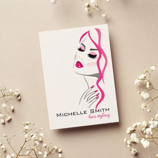 Girly Pink Nail Salon Hair Stylist Makeup Artist Business Card (Creator Uploaded)