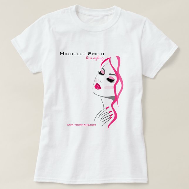 Girly Pink Nail Salon Hair Stylist Makeup Artist T-Shirt (Design Front)