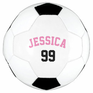 Girly Pink Name Black Number Minimalistic Soccer Ball