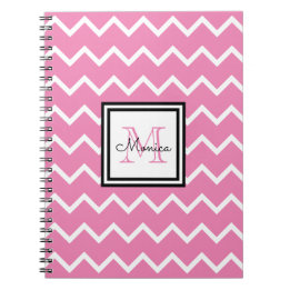 Girly Pink Name Monogram Chevron Notebook