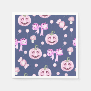 Girly Pink October Pumpkin Pattern Paper Napkin