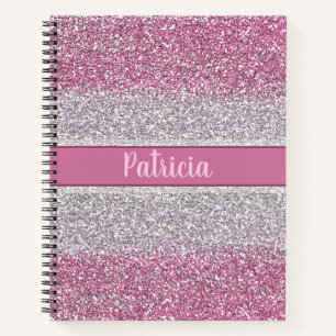 Girly Pink Ombre Glitter Personalized Name Notebook