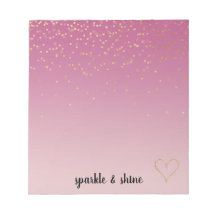 Girly Pink Ombre Gold Confetti Glitter Heart