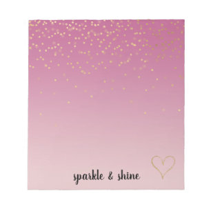 Girly Pink Ombre Gold Confetti Glitter Heart Notepad