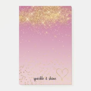 Girly Pink Ombre Gold Sparkle Confetti Glitter Post-it Notes