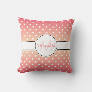 Girly Pink Ombre Monogram Polka Dot Throw Pillow