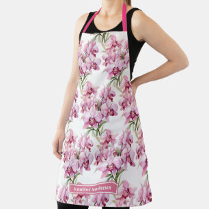 Girly Pink Orchid Floral  Apron