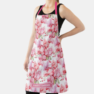 Girly Pink Orchid Floral  Apron