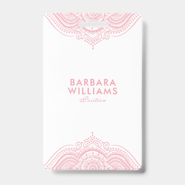 Girly Pink Ornate Lace Badge (Front)