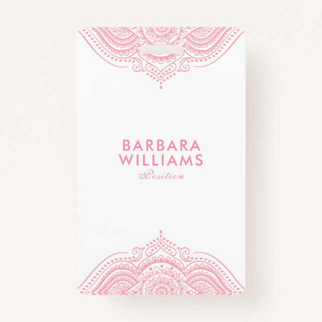 Girly Pink Ornate Lace Badge (Front)