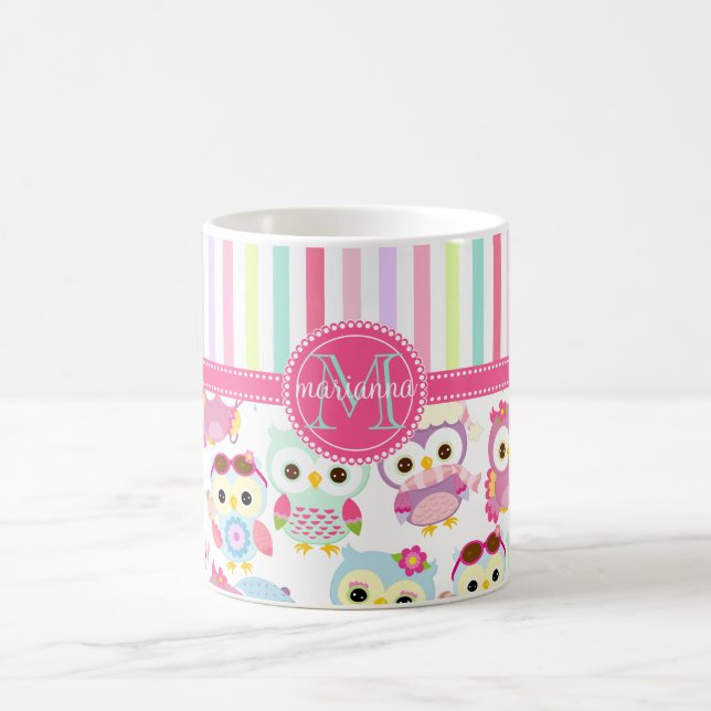 Girly Pink Owls Cute Pattern PersCustomize Product Coffee Mug (Center)
