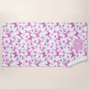 Girly Pink Pastel Butterflies Custom Monogrammed Beach Towel