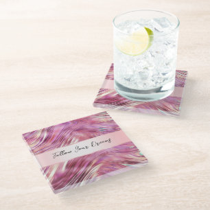 Girly Pink Pearl Rose Gold Glam Glass Coaster