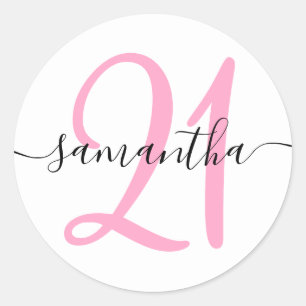 Girly Pink Personalized 21 Classic Round Sticker