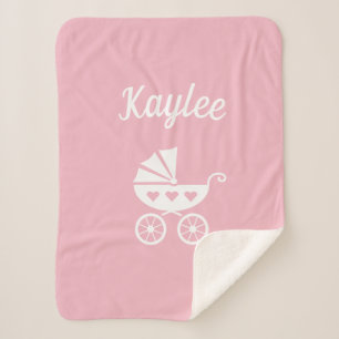 Girly pink personalized baby small fleece sherpa blanket