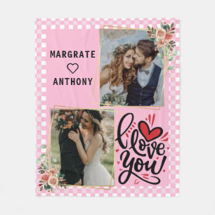 Girly Pink Personalized Couple Photo and Names   Fleece Blanket