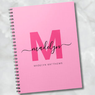 Girly Pink Personalized Initial Monogram Name Notebook