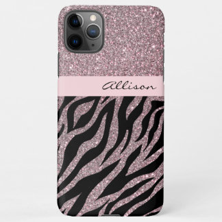 Girly Pink Personalized Name Zebra Print Rose Gold iPhone 11Pro Max Case