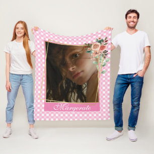 Girly Pink Personalized Photo and Name  Fleece Blanket