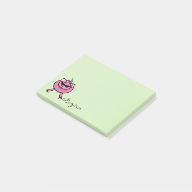 Girly Pink Pig Bonjour Post-it Notes (Angled)