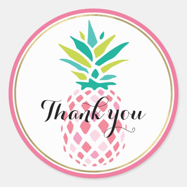 Girly Pink Pineapple Classic Round Sticker (Front)