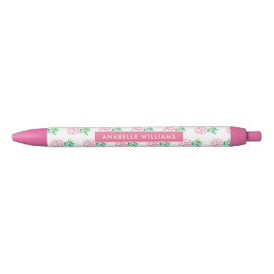 Girly Pink Pineapples Pattern Black Ink Pen