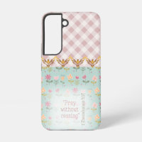 Girly Pink Plaid Pastel Floral Gold Doves Faith
