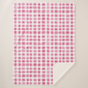 Girly Pink Plaid Stripes Christmas Sherpa Blanket