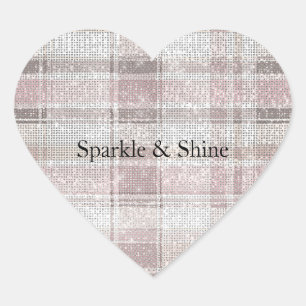 Girly Pink Plaid Stripes Sparkle Heart Sticker