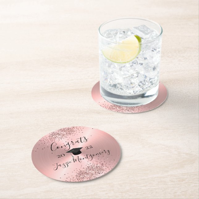 Girly Pink Polished Sheen Glittery  Round Paper Coaster (Insitu)