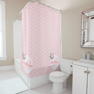 Girly Pink Polka Dot Flower Monogrammed Bath