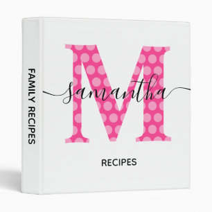 Girly Pink Polka Dot Monogram Family Recipe Binder