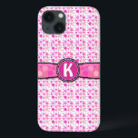 Girly Pink Polka Dot Monogram Pattern iPhone 13 Case<br><div class="desc">This cute,  girly design shows pink polka dots and a space that you can personalize / customize. Just add your own monogram / initial in the "Personalize It" field. It's a bright,  colourful,  pretty pattern that would make a great custom gift for a stylish,  trendy lady.</div>