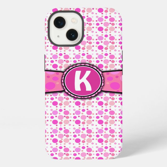 Girly Pink Polka Dot Monogram Pattern iPhone Case (Back)